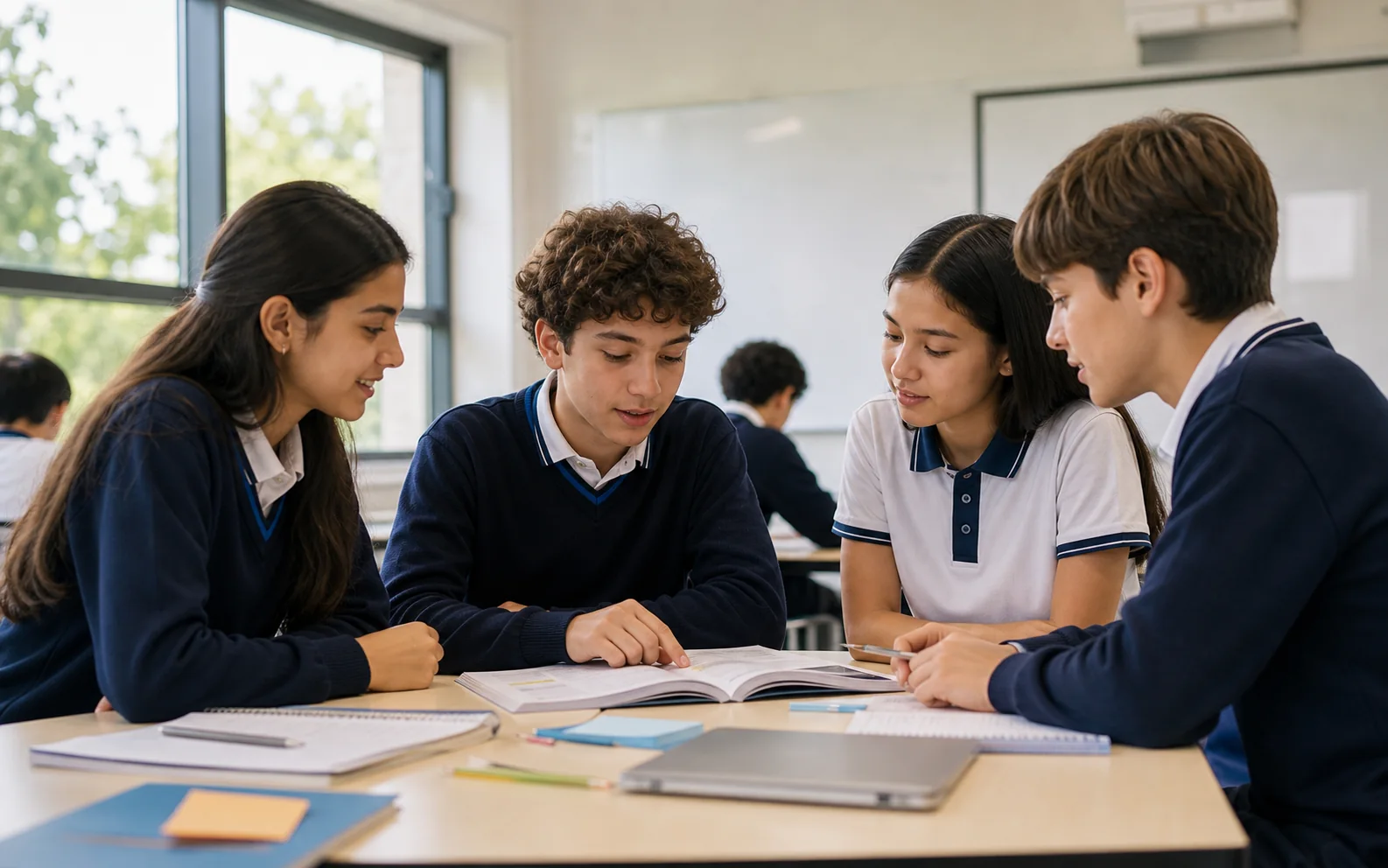 Stanley students learning together around a classroom table