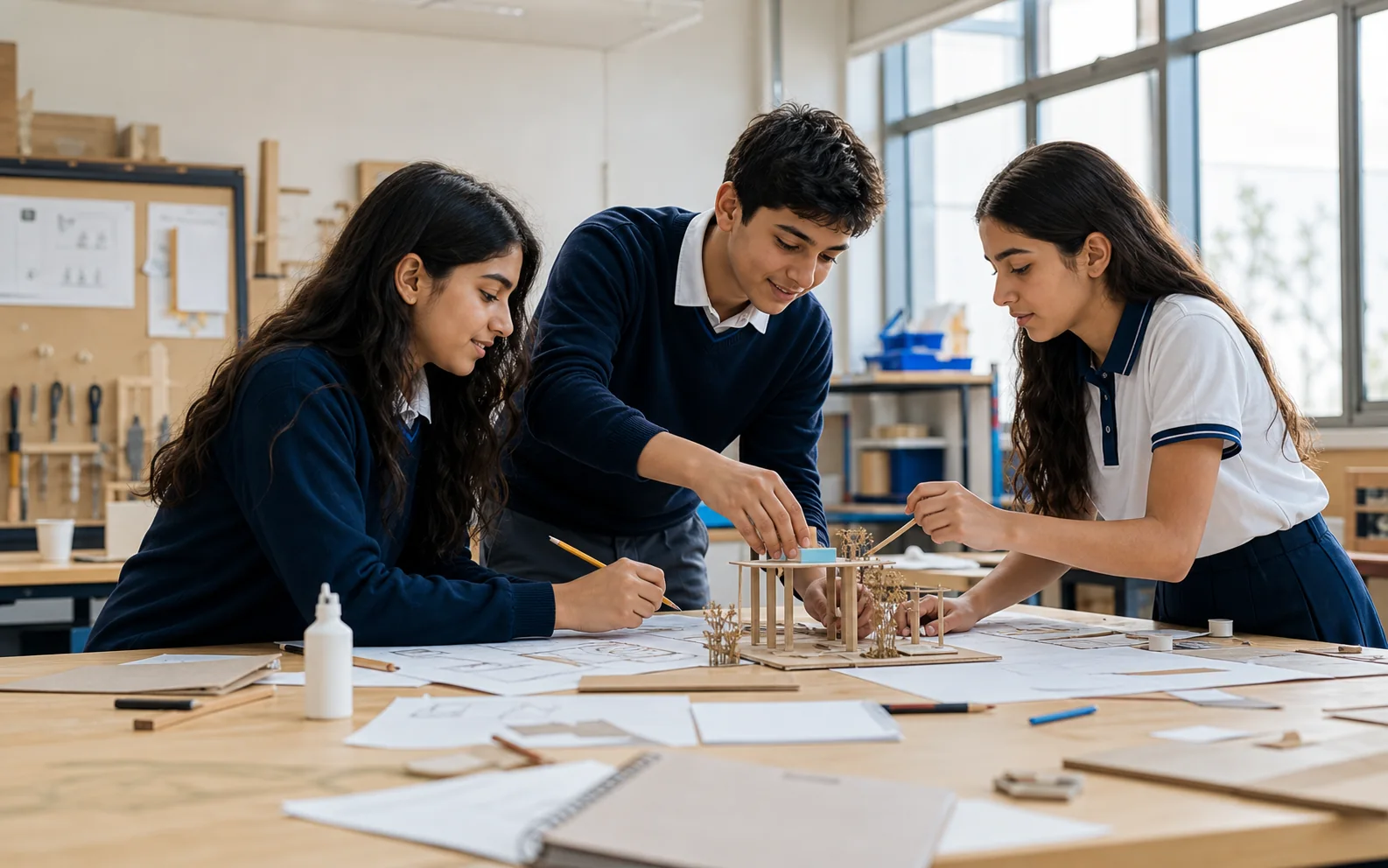 Stanley students collaborating on a hands-on design project