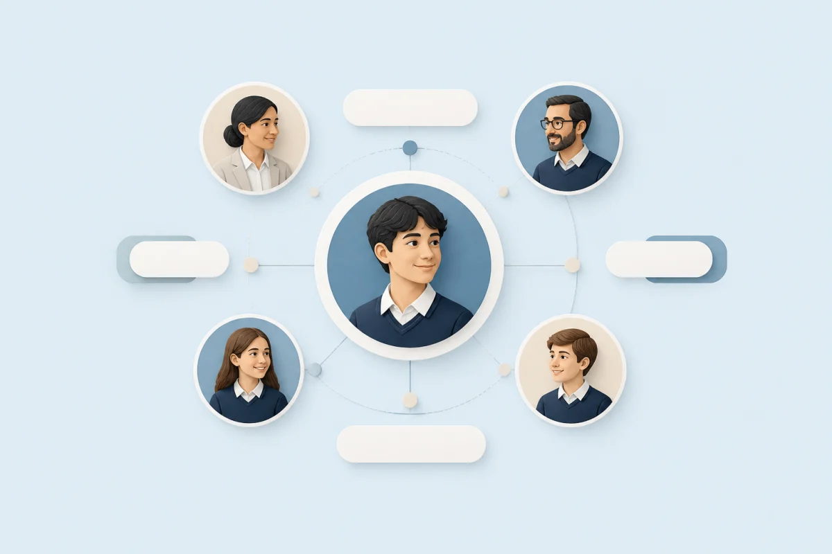 A student connected with teachers and classmates