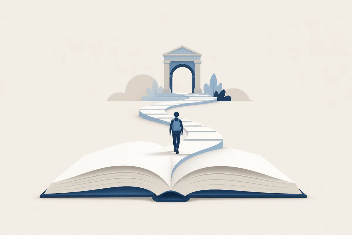 An open book becoming a path toward future study